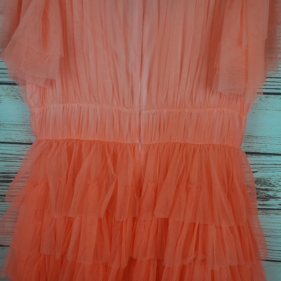 NWT Ivy City Co Womens XL La Ti Do Coral Ombre Tiered Tulle Dress Flutter Sleeve - Picture 10 of 11